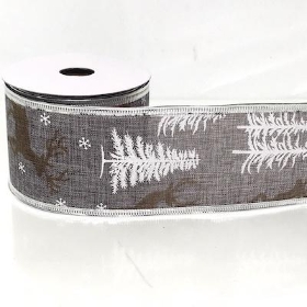 Grey Reindeer Tree Ribbon 63mm