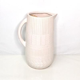 White Pattered Ceramic Jug 27cm