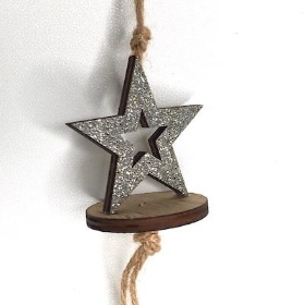 Silver Glitter Hanging Star 5cm