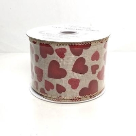 Red Hearts Ribbon 63mm