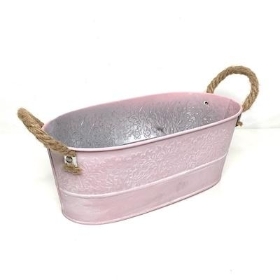 Pink Oval Metal Planter 25cm