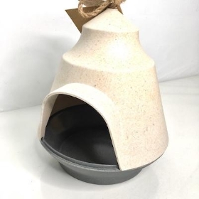 Cream Grey Bamboo Bird Feeder 20cm