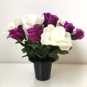 Purple And Ivory Rose Grave Pot 30cm