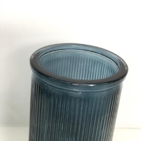 Blue Tall Ribbed Vase 22cm