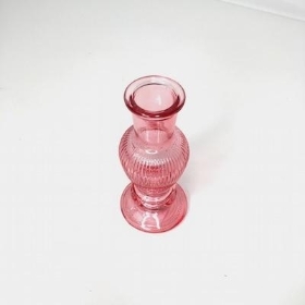 Pink Bulb Candlestick Ribbed 12cm