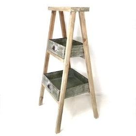 Wooden Ladder With Metal Trays 89cm