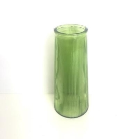 Tall Emerald Gren Ribbed Bottle Vase 23cm