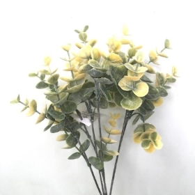 Yellow Flocked Eucalyptus Bush 35cm