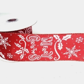Red Merry Christmas Ribbon 63mm