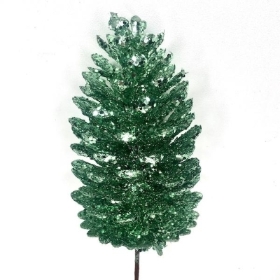 Green Glitter Pinecone Stem 45cm