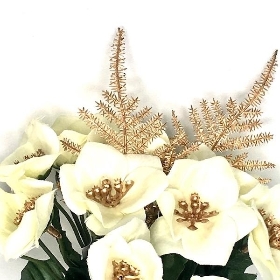 Ivory Gold Christmas Rose & Fern Bush 25cm