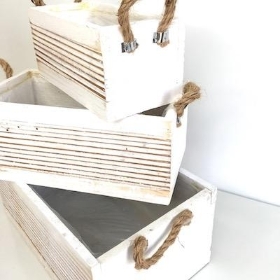 White Rectangle Planter Set Of 3
