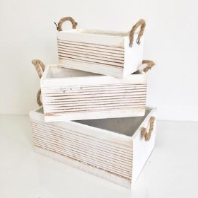 Rectangle White Planter Set Of 3