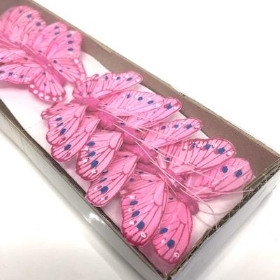Pink Feather Butterfly 7cm x 12 