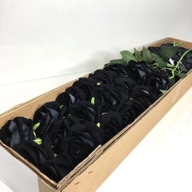 36 x Black Velvet Touch Open Rose 52cm