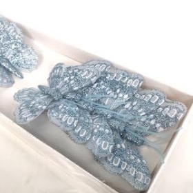 Blue Glitter Feather Butterfly 7cm x 12
