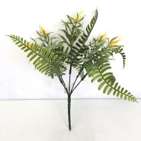 Yellow Bud And Fern Bush 25cm