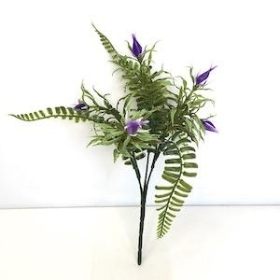 Purple Bud And Fern Bush 25cm