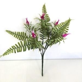 Cerise Bud And Fern Bush 25cm