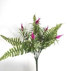 Cerise Bud And Fern Bush 25cm