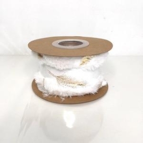 Gold Leaf On White Fur Ribbon 63mm