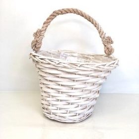 White Basket And Rope Handle 30cm