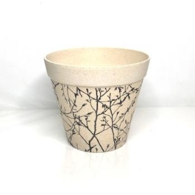 Cream Bamboo Pot With Branch Design 15cm