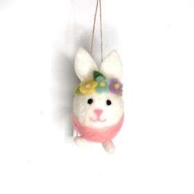 Pink Hanging Felt Rabbit 10cm