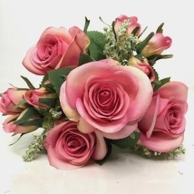 Pink Rose And Rosebud Bush 34cm