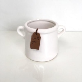 White Ceramic Pot With Handles 9cm